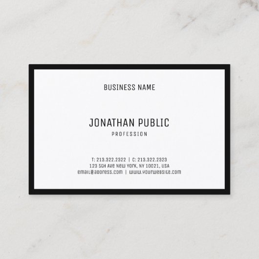 B&W Elegant Zwart Wit Eenvoudig Professioneel Visitekaartje (Achterkant)