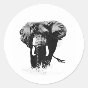 B&W Elephant Ronde Sticker