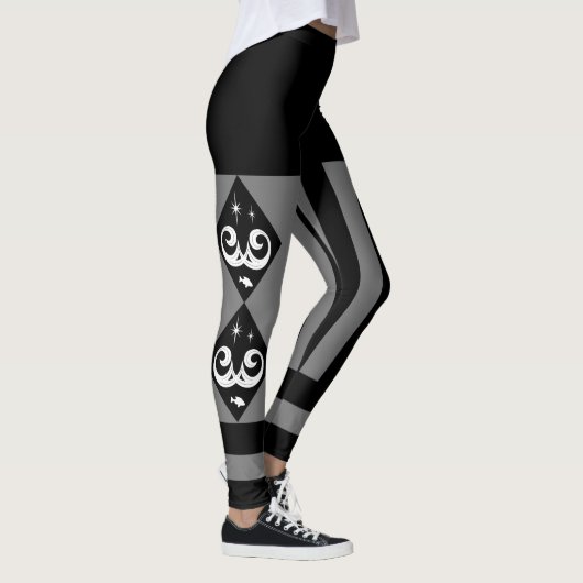 B&W, en Grijs, Oceaan en Sterren Harlequin Design Leggings (Rechts)