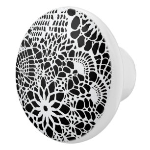 B & W Faux Crochet Pattern Keramische Knop