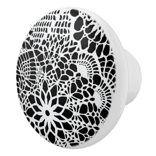 B & W Faux Crochet Pattern Keramische Knop (Rechts)