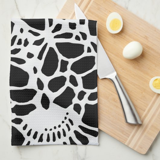 B & W Faux Crochet Pattern Kitchen Towel Theedoek (Quarter Fold)