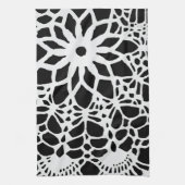 B & W Faux Crochet Pattern Kitchen Towel Theedoek (Verticaal)