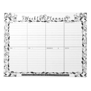 B&W Floral Lily Weekly Planner   Week in één oogop Notitieblok