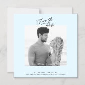 B/W Foto Ijs Blauw Bruiloft Save the Date Magnetische Uitnodiging (Voorkant)