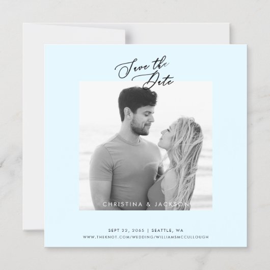 B/W Foto Ijs Blauw Bruiloft Save the Date Magnetische Uitnodiging (Voorkant)