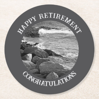 B & W Fotografie van Wavy Ocean Retirement Party Ronde Kartonnen Onderzetter