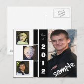 B&W Four Photo Afstuderen Announcement Briefkaart (Voorkant / Achterkant)