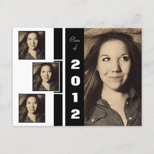 B&W Four Photo Afstuderen Announcement Briefkaart