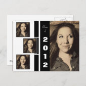 B&W Four Photo Afstuderen Announcement Briefkaart (Voorkant / Achterkant)