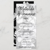 B&W Frangipani Boheemse Botanische Moderne Bruilof Menu (Voorkant / Achterkant)