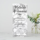 B&W Frangipani Boheemse Botanische Moderne Bruilof Menu (Staand voorkant)