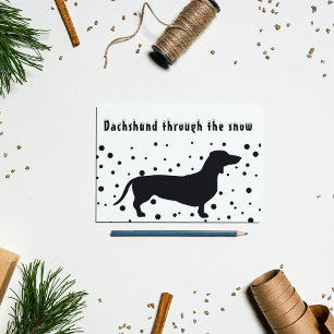 B&W Funny Dachshund door sneeuw Feestdagenkaart