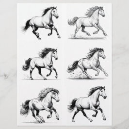 B&W Galoping Horse Line Art Drawings