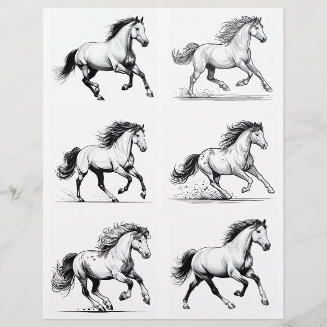 B&W Galoping Horse Line Art Drawings (Voorkant)