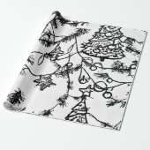 B&W Geabstraheerde kersttakken Cadeaupapier (Uitgerold)