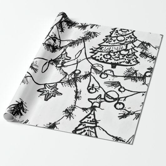 B&W Geabstraheerde kersttakken Cadeaupapier (Uitgerold)