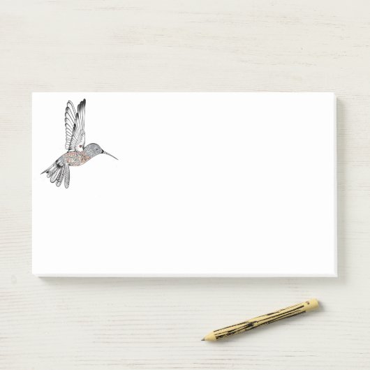 B + W gekleurde Hummingbird Post-it® Notes (Op bureau)