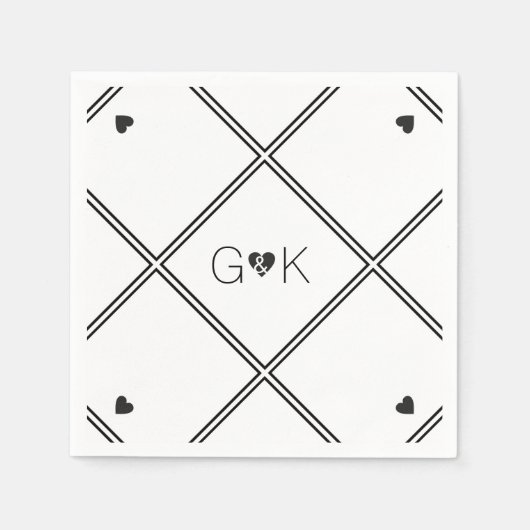 B / W geometrische lijnen met monogram / bruiloft Servetten (Voorkant)