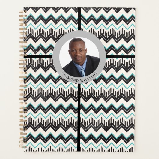 B & W Gepersonaliseerde ZigZag Patroon 1-Afbeeldin Planner (Voorkant)