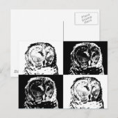 B/W Gestreepte Uil Pop Art Briefkaart (Voorkant / Achterkant)