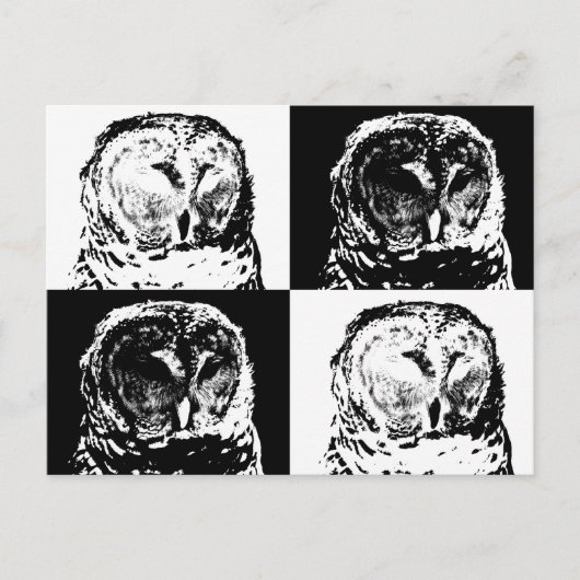 B/W Gestreepte Uil Pop Art Briefkaart (Voorkant)