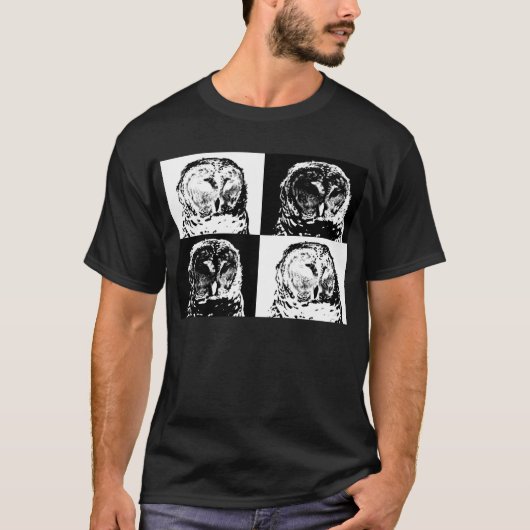 B/W Gestreepte Uil Pop Art T-Shirt (Voorkant)