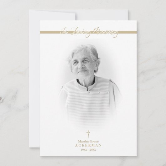 B&W Golden Photo Remembrance Service Dear Ones Notitiekaartje (Voorkant)