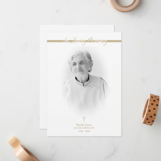 B&W Golden Photo Remembrance Service Dear Ones Notitiekaartje (Voorkant / Achterkant in situ)