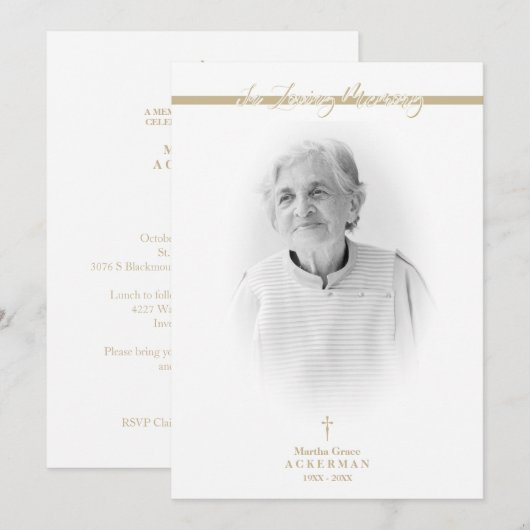 B&W Golden Photo Remembrance Service Dear Ones Notitiekaartje (Voorkant / Achterkant)