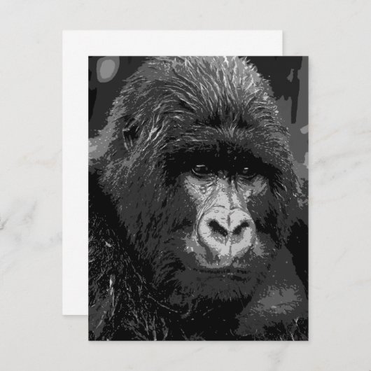 B&W Gorilla Face Uitnodigingen (Voorkant / Achterkant)