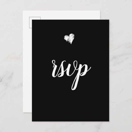 B & W hart bruiloft rsvp briefkaarten (Voorkant / Achterkant)