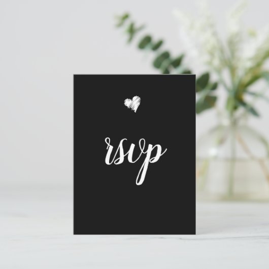 B & W hart bruiloft rsvp briefkaarten (Staand voorkant)