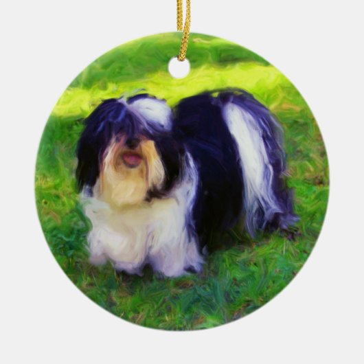 B&W Havanese op Porselein vakantie Ornament (Voorkant)