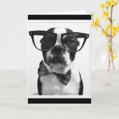 B&W Hipster Nerd Boston Terrier Kaart (Gele Bloem)