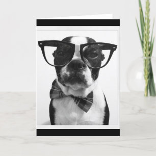 B&W Hipster Nerd Boston Terrier Kaart