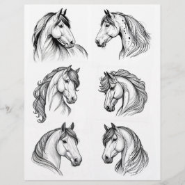  B & W Horse Head Line Art Drawings