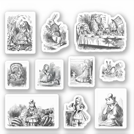 B&W illustraties Alice's Adventures in Wonderland Sticker (Voorkant)