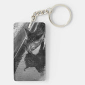 B&W - Kat drinkend Sleutelhanger (achterkant)