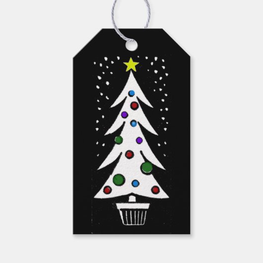 B/W Kerstboom Coördineren Cadeaulabel (Voorkant)