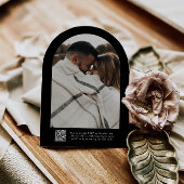 B & W Klassieke Script Kalligrafie QR Code Wedding Kaart