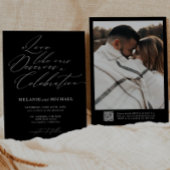 B & W Klassieke Script Kalligrafie QR Code Wedding Kaart