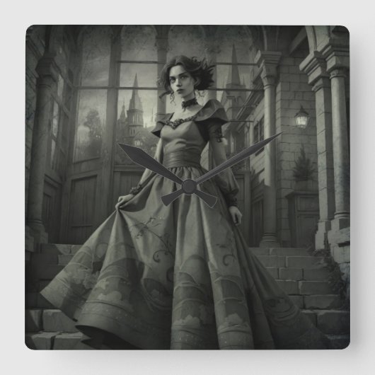 B&W Lady Vierkante Klok (Voorkant)