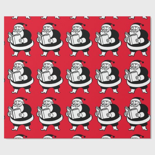  B&W leesKerstman (Lg. Afbeelding) op rood Cadeaupapier (Vlak)