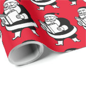  B&W-leesKerstman (Med.) Afbeelding) op rood Cadeaupapier (Rol Hoek)