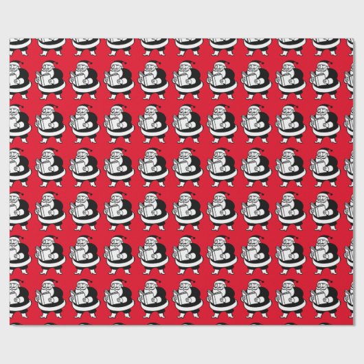  B&W-leesKerstman (Med.) Afbeelding) op rood Cadeaupapier (Vlak)