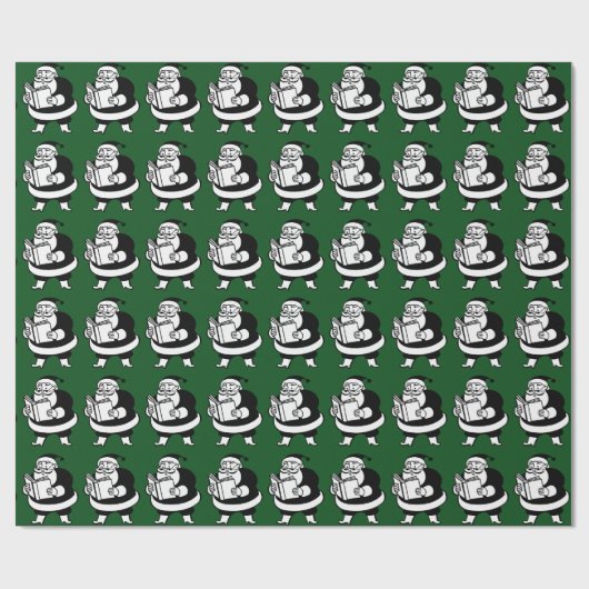 B&W-leesKerstman (Med.) Afbeelding) over de groen Cadeaupapier (Vlak)