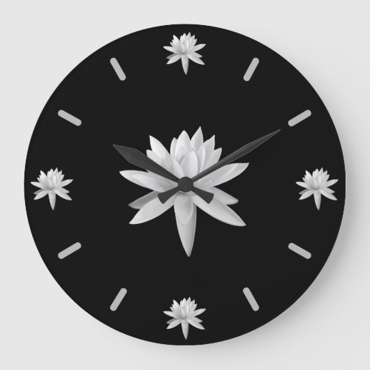 B/W Lily Lotus Art Cool Trendy Unique Grote Klok (Voorkant)