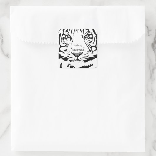  B&W Line Art Tiger Grey Eyes Vierkante Sticker (Tas)