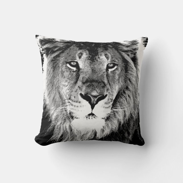 B&W Lion Face American MoJo Kussen (Voorkant)